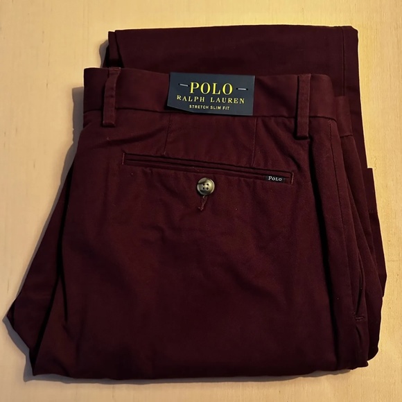 Polo by Ralph Lauren Mens Slim-Fit Stretch Chino Pants Khaki Rich Ruby 34/30 New - Picture 8 of 8